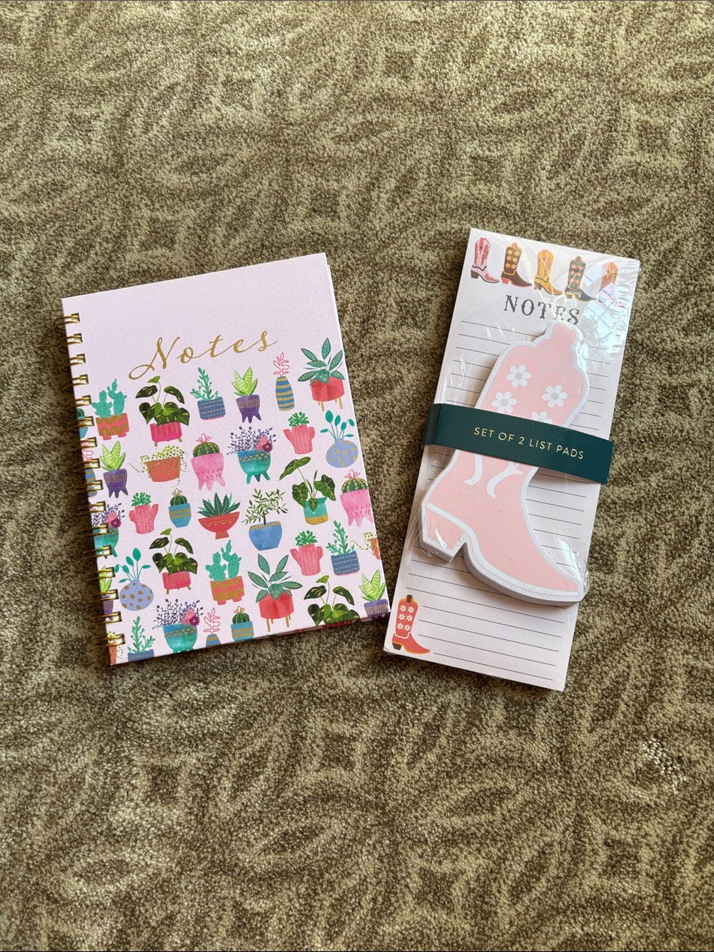 Pink Floral Potted Plants Spiral Notes Notebook + Pink Boot List Pads